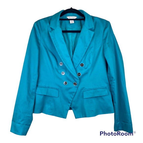 WHBM Turquoise Blue Blazer Button up Size L or 12 - Picture 8 of 8